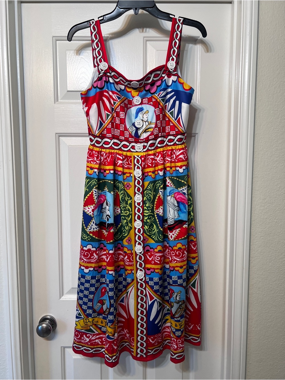 Bright Red Multi-Print Sundress with Button-Front Detail-no tags but never worn